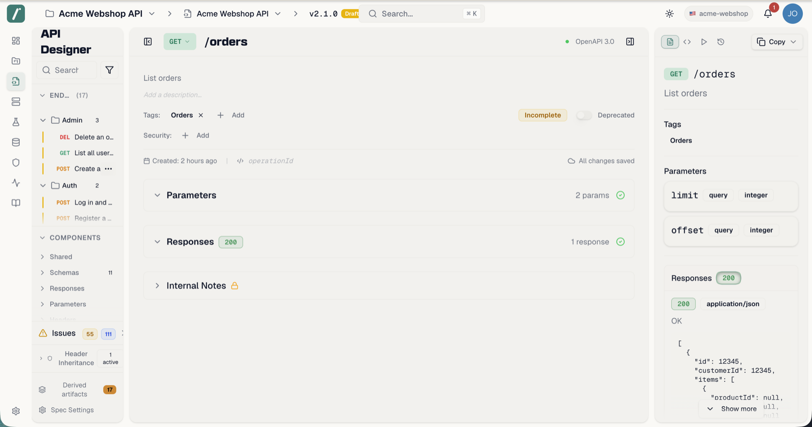 Endpoints organized into a folder tree