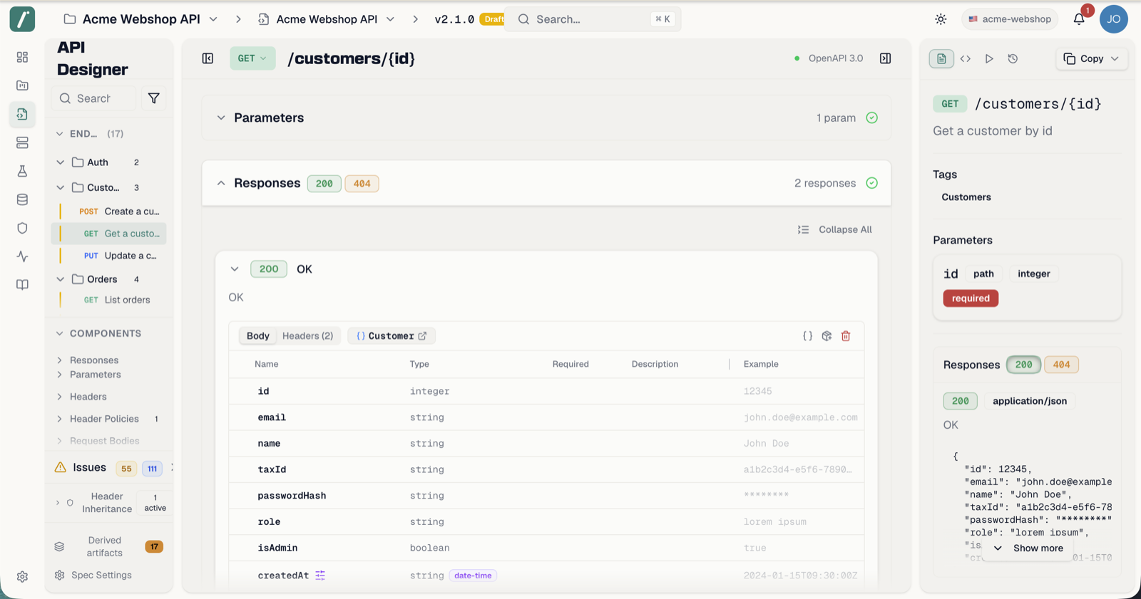 A response body defined from a reusable schema